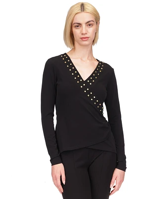 Michael Kors Women's Astor Studded Faux-Wrap Top