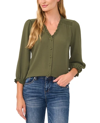 CeCe Women's Ruffled Button Front 3/4-Sleeve Blouse