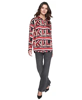 Karl Lagerfeld Paris Women's Oversized Geo-Printed Satin Button-Front Top