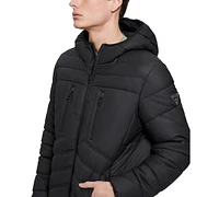 Guess Men's Quilted Faux Leather Hooded Jacket