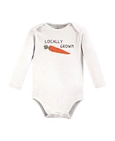 Touched by Nature Baby Boys Organic Cotton Long-Sleeve Bodysuits, Happy Veggies