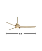 52" Windspun Modern Indoor Ceiling Fan 3 Blade Led Light Remote Control Soft Brass Finish Natural Wood Blades Bedroom Living Room Dining Office Decora