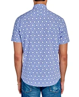 Society of Threads Men's Geometric Print Short Sleeve Button-Front Performance Shirt