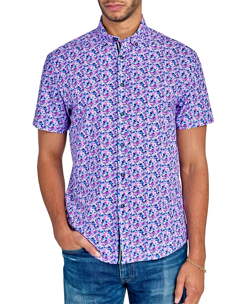 Society of Threads Men's Floral Print Short Sleeve Button-Front Performance Shirt