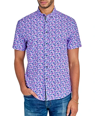 Society of Threads Men's Floral Print Short Sleeve Button-Front Performance Shirt