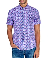 Society of Threads Men's Floral Print Short Sleeve Button-Front Performance Shirt