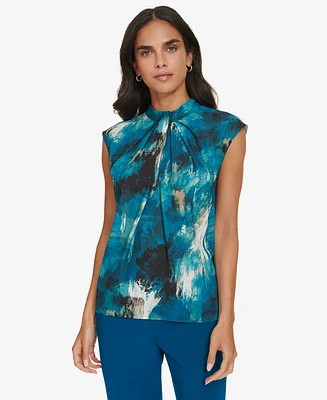 Calvin Klein Women's Printed Twist-Front Cap-Sleeve Top