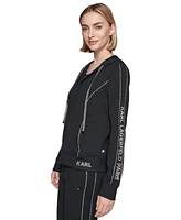 Karl Lagerfeld Paris Women's Embellished Logo Zip Up Hoodie, Regular & Petite