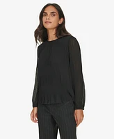 Calvin Klein Women's Pleated Long-Sleeve Crewneck Top