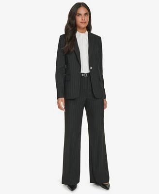 Calvin Klein Womens One Button Pinstripe Jacket Belted Wide Leg Pants