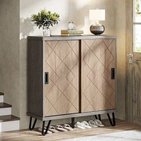 Tribesigns 5-Tier Shoe Cabinet with Sliding Doors, Wood Shoe Organizer with Metal Legs