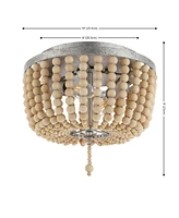Jonathan Y Allison 10" 2-Light Shabby Chic Farmhouse Wood Beaded/Metal Led Flush Mount, White