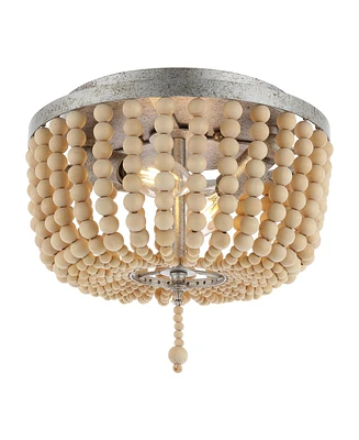 Jonathan Y Allison 10" 2-Light Shabby Chic Farmhouse Wood Beaded/Metal Led Flush Mount, White