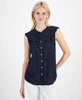 Nautica Jeans Women's Dot-Print Ruffled Sleeveless Blouse