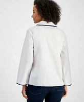 Nautica Jeans Women's Cotton Spread-Collar Long-Sleeve Top