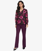 Calvin Klein Women's Printed V-Neck Long-Sleeve Blouse