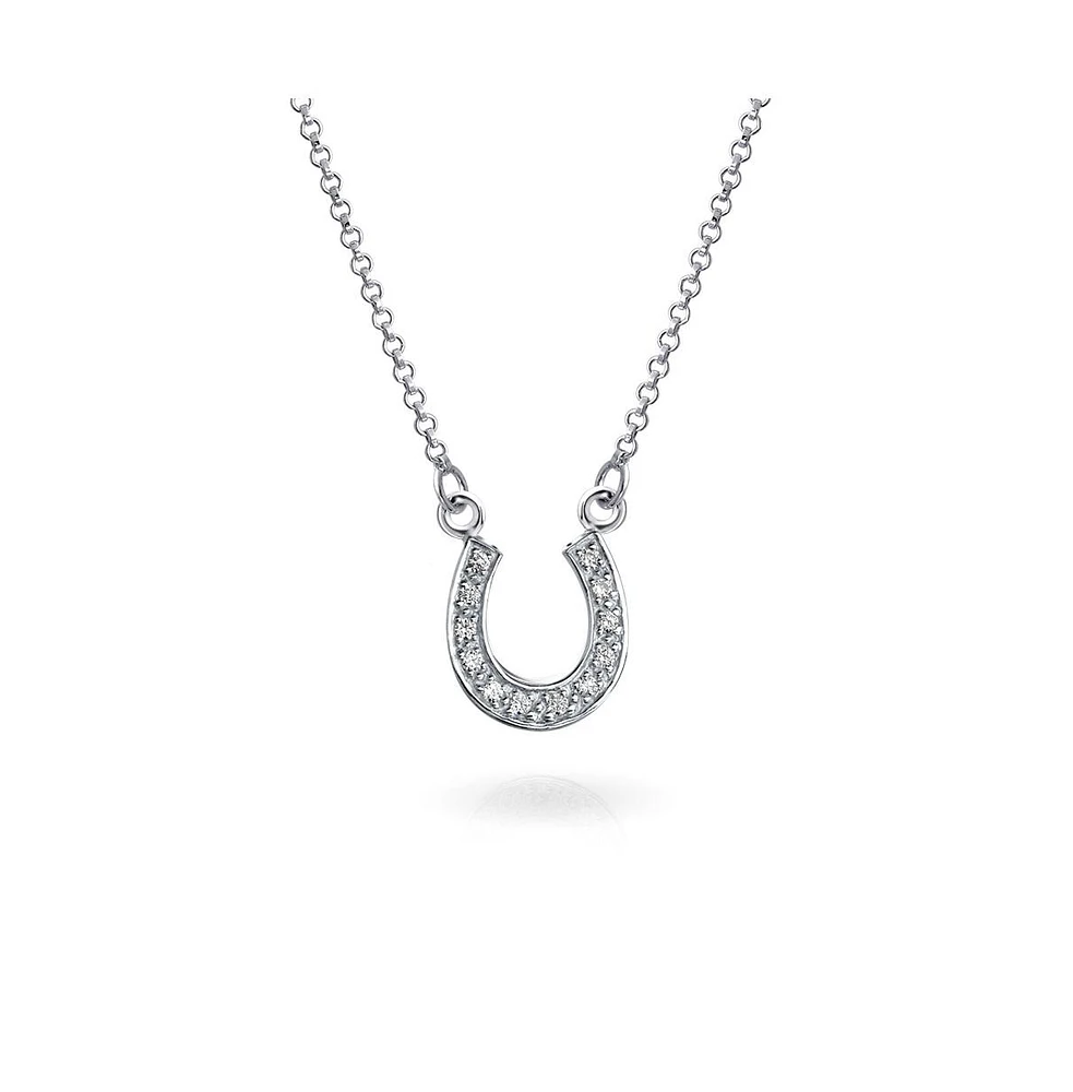 Bling Jewelry Petite Pave Cubic Zirconia Cz Equestrian Good Luck Charm Horseshoe Necklace Pendant Western Jewelry For Women Teens Graduation Gift .925