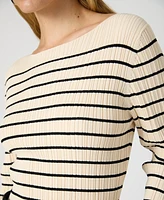 French Connection Women's Stripe Crinkle Knit Long-Sleeve Top