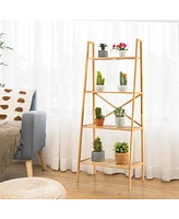 Gymax 4-Tier Bamboo Ladder Bookshelf 58'' Display Shelf Storage Rack Plant Flower Stand