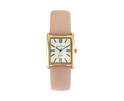 Peugeot Women's Tank Watch Roman Dial Pink Leather Strap