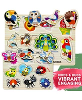 Quokka 6X Wooden Puzzles for Toddlers 1-3 with Rack - Alphabet, Numbers, Animals