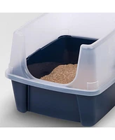 Iris Open-Top Cat Litter Box with Shield, without Scoop, Navy