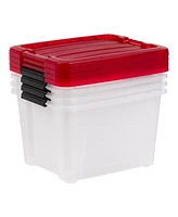 Iris Usa 4Pack 20qt Plastic Storage Bin with Lid and Secure Latching Buckles, Red