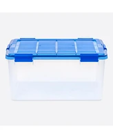 Iris 15 Gallon Clear Plastic Storage Boxes with Blue Lid, Pack of 4