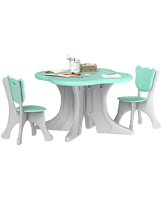 Qaba 3 Piece Kids Table and Chairs Set for 3-6 Years Old, Light Blue