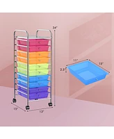 Costway 10 Drawer Rolling Storage Cart Scrapbook Paper Office School Organizer