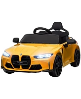 Qaba Bmw M4 Licensed 12V Ride on Car with Handle Attachment, Yellow