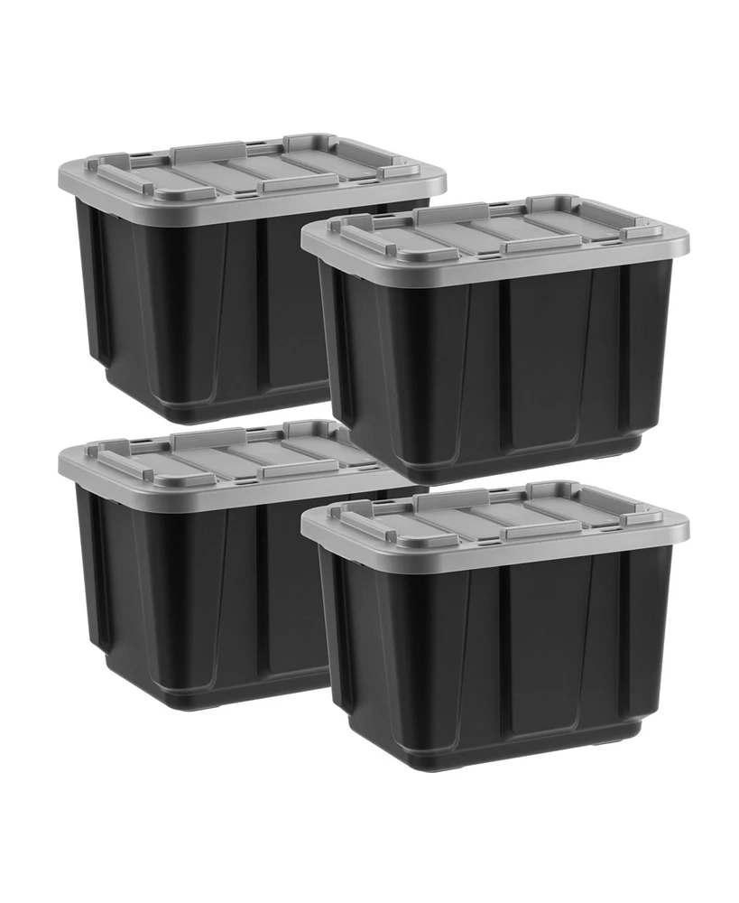 Iris Usa 11.5Gal/46Qt 4Pack All-Weather Heavy-Duty Stackable Storage Plastic Bin Tote Container with Quick Snap Lid (20" L x 15" W x 14" H) Black/Gray