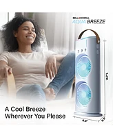 Bell + Howell 3 Fan Speeds Rechargeable Led Cooling Oscillation Personal Dual Misting Fan in White with Remote