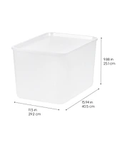 Iris Usa Medium Plastic Modular Basket with Lid, 4-Pack, Stackable Lidded Storage Organizer Basket for Office Closet and Bedroom, Easy to Clean, Pearl