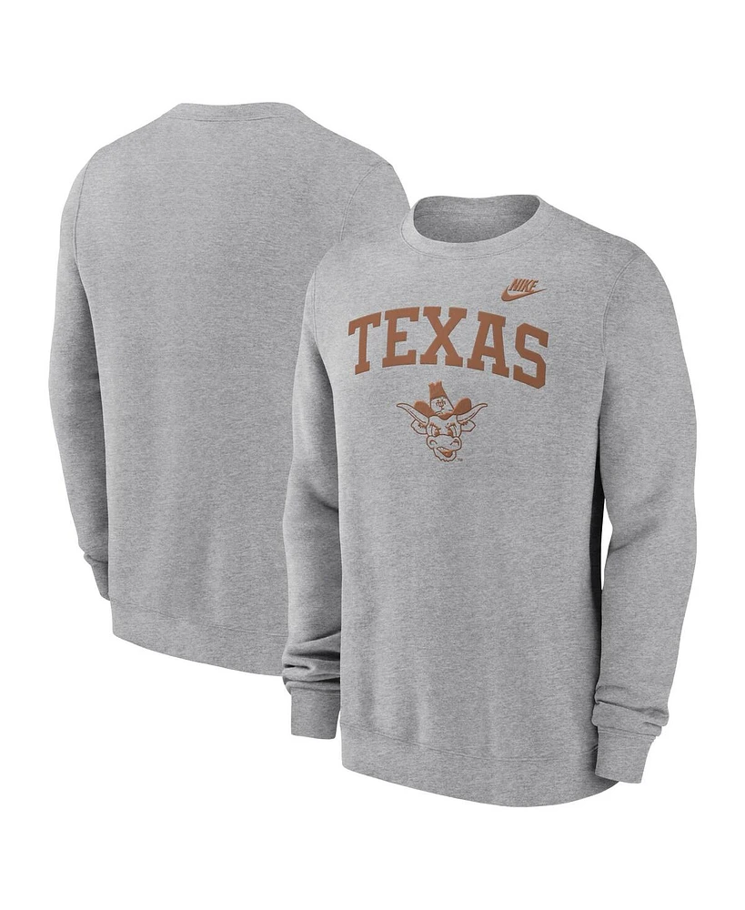 Nike Men's Heather Gray Texas Longhorns Legacy Classic Tackle Twill Embroidered Arch Over Logo Pullover Sweatshirt