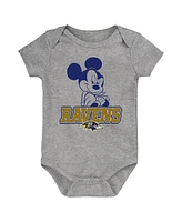 Outerstuff Baby Boys and Girls Purple/Black/Gray Baltimore Ravens Three-Piece Disney Game Time Bodysuit Set