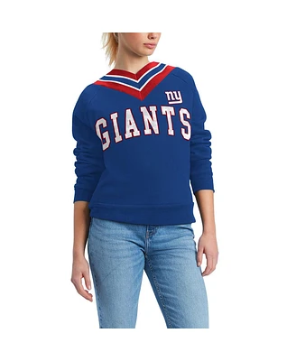 Tommy Hilfiger Women's Royal New York Giants Heidi V-Neck Pullover Sweatshirt