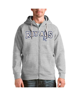 Antigua Men's Heather Gray Kansas City Royals Team Logo Victory Full-Zip Hoodie