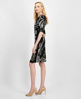 Connected Women's Printed Elbow-Sleeve Sheath Dress