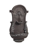 Tivoli Rustic Outdoor Wall Water Fountain 2-Tiered Smoke Gray Ornate Acanthus Leaf 33" for Yard Garden Patio Backyard Deck Home Lawn Porch House Exter