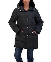 Sebby Collection Women's 3/4 Cozy Lined Hooded Puffer Coat With Drawstring Waist