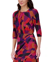 Vince Camuto Women's Printed Pleat-Neck Faux-Wrap Dress