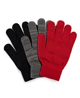 Muk Luks Womens 3 Pair Pack of Gloves, Red/Grey/Black, One