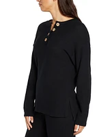 Three Dots Women's Parma Henley Long-Sleeve Top