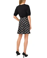 CeCe Women's Puff-Sleeve Mixed-Media Tweed Dress