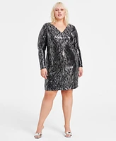 Bar Iii Trendy Plus Sequined Zebra-Stripe Dress, Created for Macy's