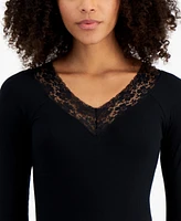 Self Esteem Juniors' Lace-Trim Ribbed Long-Sleeve Bodysuit