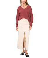 1.state Women's V-Neck Diagonal-Stitch Long-Sleeve Sweater