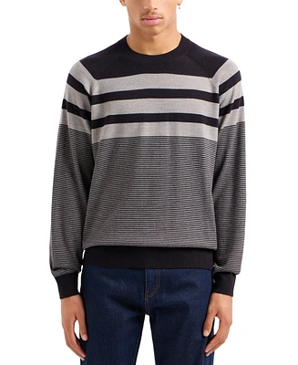 A|X Armani Exchange Men's Wool-Blend Mix Horizontal Color Blocked Sweater