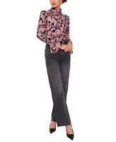 1.state Women's Printed Long-Sleeve Open-Back Blouse